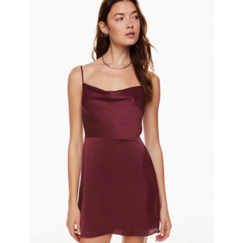 Sunday Best Aritzia Burgundy Satin Mini Dress Sz 8 Slip Cowl Neck
